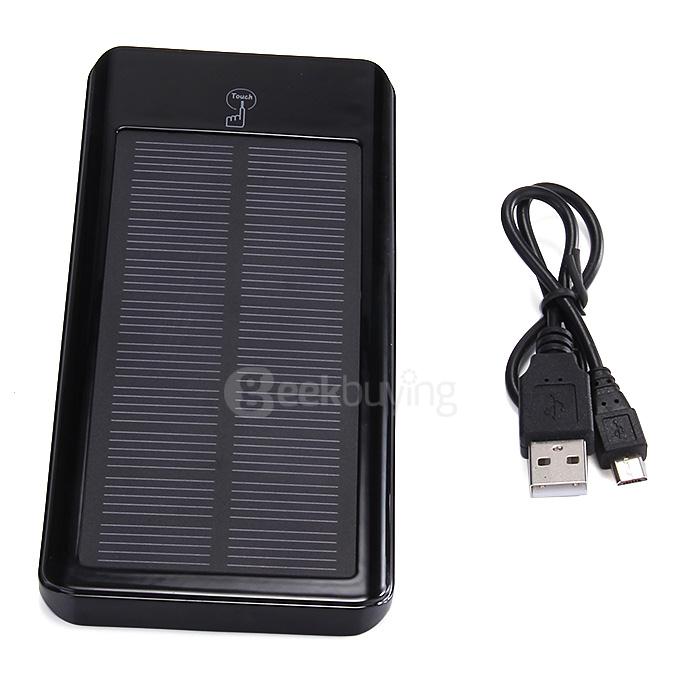 12000mAh Dual USB Solar Charger External Portable Battery Touch Screen Power Bank for Phone Tablet MP3/4 Camera - Black