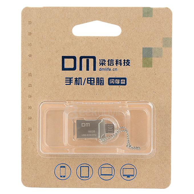 DM PD008 Waterproof 16GB USB 2.0 + Micro USB OTG Flash Drive U Disk for Smart Phone & Computer - Silver
