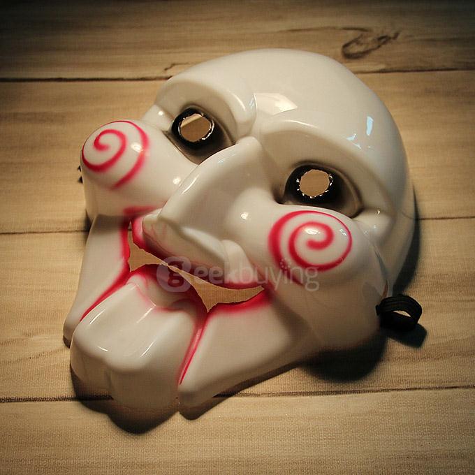 Scary Saw Billy PVC Mask for Halloween Masquerade Parties - White + Black + Red