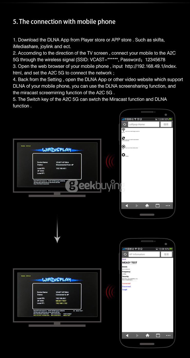 Measy A2C RK2928 5G WIFI Dongle DLNA Miracast Airplay