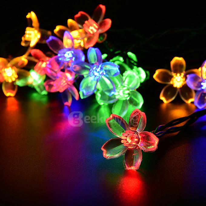 4.8m 20 LED Sakura Lights Solar Outdoor Fairy Flower String Lights for Garden Patio Path Christmas Indoor - Rainbow