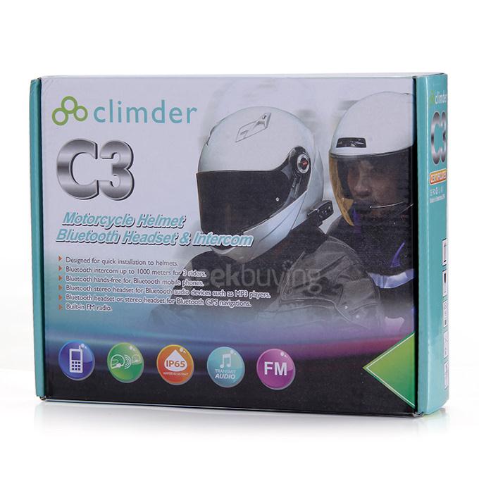 C3 Bluetooth 3.0 Intercom Climder IP65 Waterproof FM BT Motorcycle Helmet Bluetooth Headeset & Intercom - Black