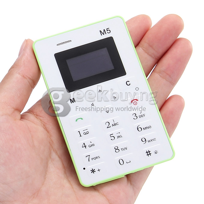 AEKU M5 4.5mm Ultra Thin Slim 1.0 inch MTK Single Core Mini Pocket Card Cell Phones Bluetooth Built-in Battery - Green