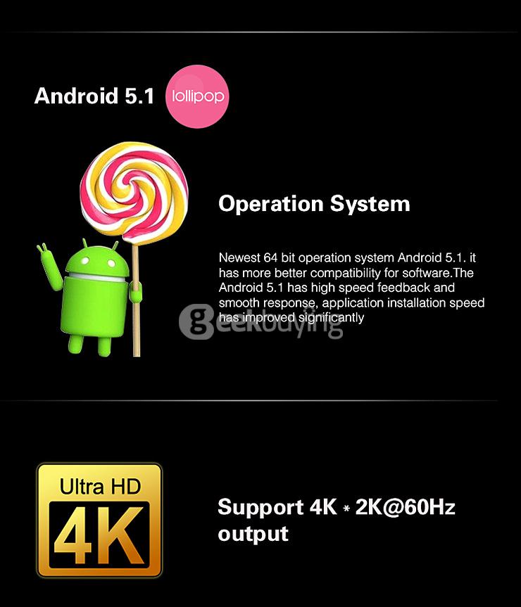 Measy B4T Android 5.1 4K TV BOX RK3368 Octa Core 1G/8G 802.11 b/g/n 2.4G Gigabit LAN Bluetooth 4.0 XBMC H.265