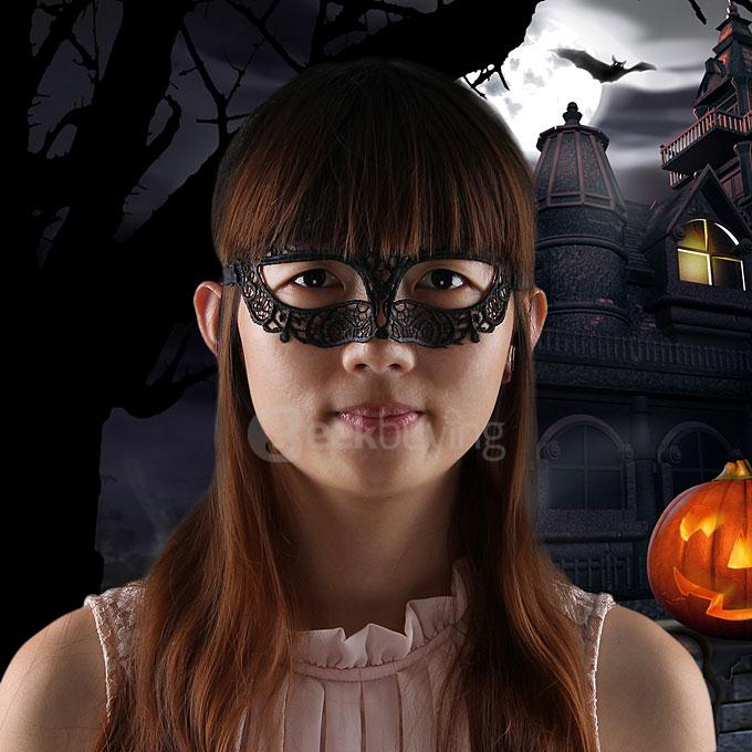 Fashion Elegant Hollow Out Lace Design Halloween Masquerades Party Cat Eye Mask - Black