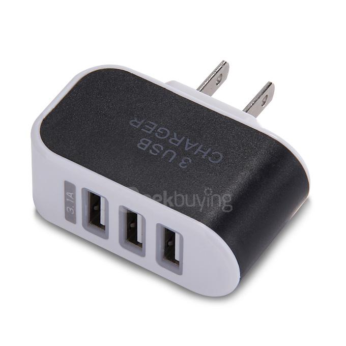 3 Ports USB AC Charger Adapter With LED US Plug - Black