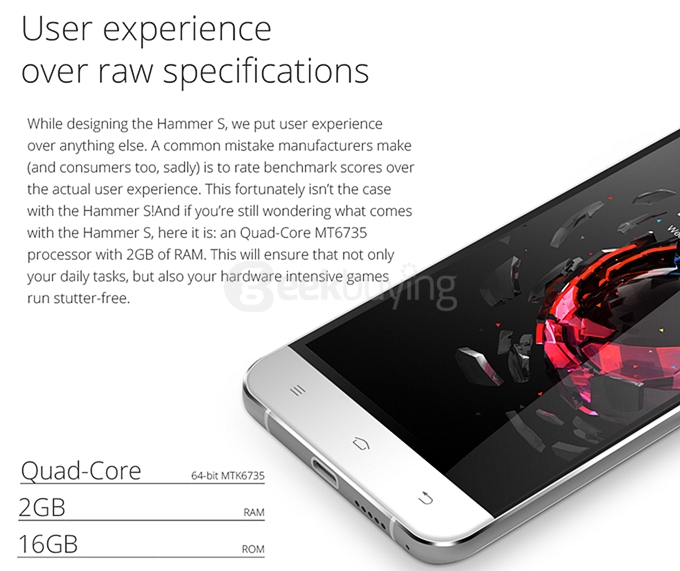 UMI HAMMER S 5.5inch HD 4G FDD-LTE Android 5.1 2GB 16GB Smartphone 64bit MTK6735M Quad Core TOUCH ID Smart Wake - White