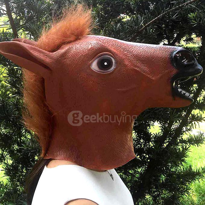 Halloween Costume Prop Funny Horse Head Mask Halloween Mask - Brown