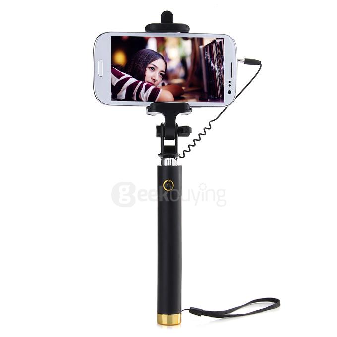 Luxury Wired Self Portrait Selfie Stick Handheld Monopod Extendable Stick For iPhone Samsung HTC Smartphones - Gold