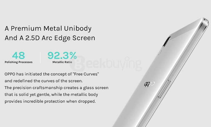 OPPO R7 2.5D Screen 5.0inch Android 4.4 3GB 16GB Smartphone 64Bit Qualcomm MSM8939 Octa Core 13.0MP Gorilla 3 VOOC Flash Charge - Silver