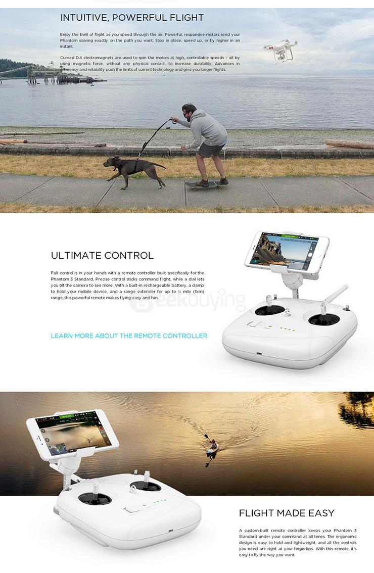 DJI Phantom 3 Standard FPV Follow Me Quadcopter 12MP Camera Shoots 2.7K Video RC Drone RTF - White + Red