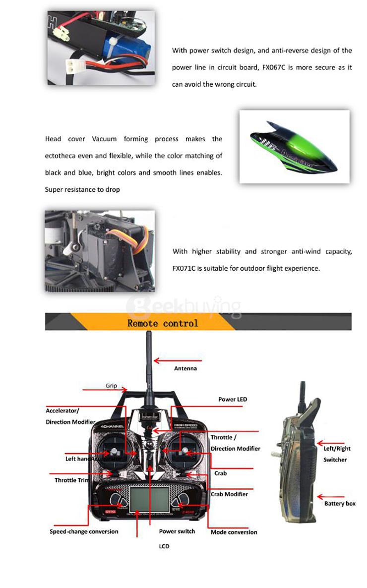 FX067C 2.4G 4CH 6 Axis Gyro Flybarless RC Helicopter RTF
