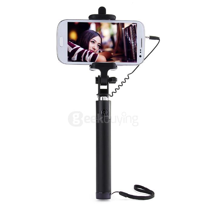 Luxury Wired Self Portrait Selfie Stick Handheld Monopod Extendable Stick For iPhone Samsung HTC Smartphones - Black