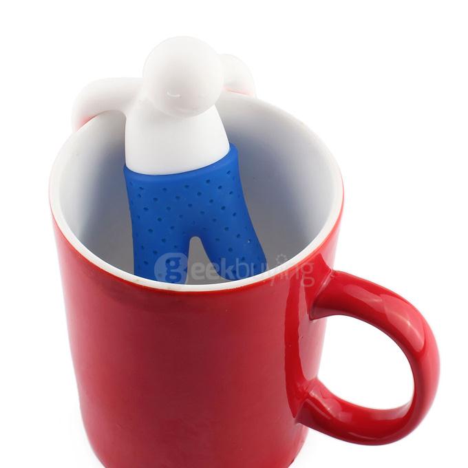 Portable Creative Silicon Mr Tea Infuser Tea Bag Holder - Blue + White