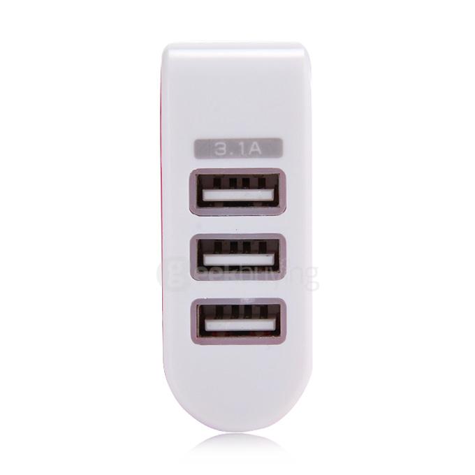 3 Ports USB AC Charger Adapter With LED EU Plug - Rose