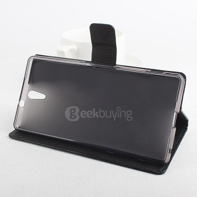 Protective Hard Cover Flip Stand Leather Case for Sony Xperia C5 Smartphone - Black