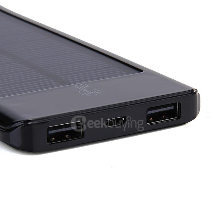 12000mAh Dual USB Solar Charger External Portable Battery Touch Screen Power Bank for Phone Tablet MP3/4 Camera - Black