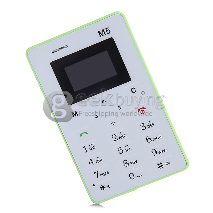 AEKU M5 4.5mm Ultra Thin Slim 1.0 inch MTK Single Core Mini Pocket Card Cell Phones Bluetooth Built-in Battery - Green