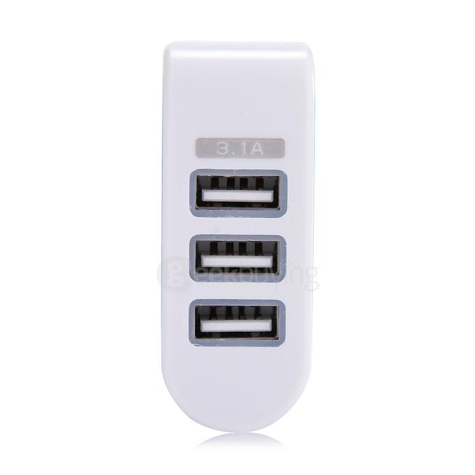 3 Ports USB AC Charger Adapter With LED US Plug - Blue