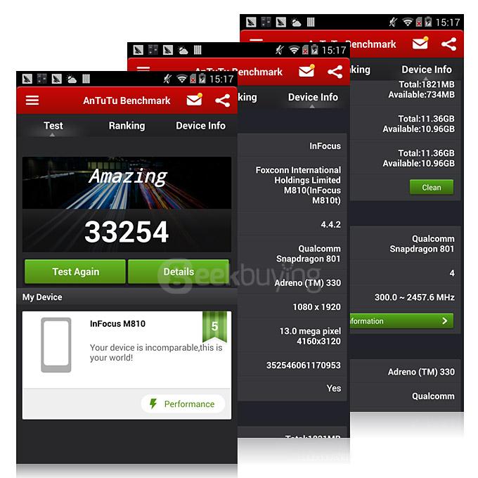 InFocus M810 4G LTE 5.5inch SHARP FHD Android 4.4 2GB RAM 16GB ROM Smartphone Snapdragon 801 2.5GHz LED Light E-compass Miracast- Black