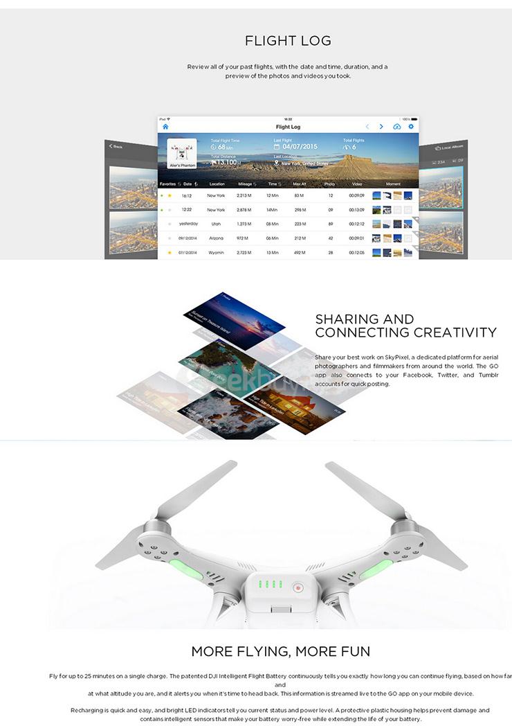 DJI Phantom 3 Standard FPV Follow Me Quadcopter 12MP Camera Shoots 2.7K Video RC Drone RTF - White + Red