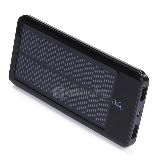 12000mAh Dual USB Solar Charger External Portable Battery Touch Screen Power Bank for Phone Tablet MP3/4 Camera - Black