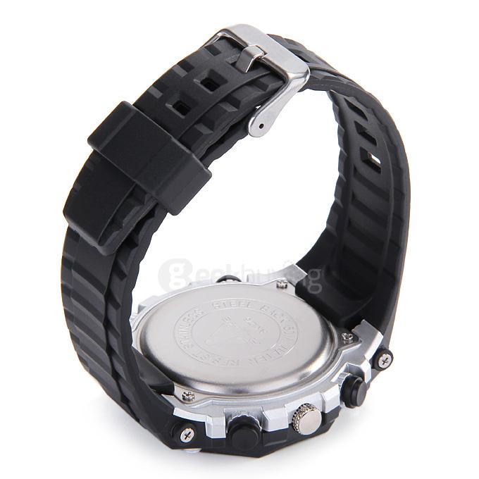 Alike AK1275 Multi-function 50m Waterproof Men Quartz Sports Watch Dual Time Display - Black + Silver