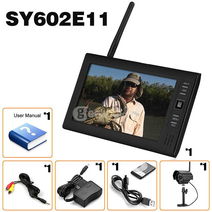 SY602E11 Digital 2.4G 7 Inch Wireless Cameras Audio Video Monitors 4CH DVR Security System With IR Night Vision Cameras - Black