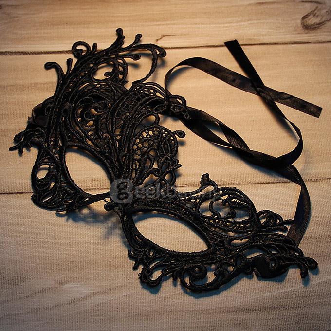 Women's Masquerade Party Elegant Lace Phoenix Design Mask Halloween Mask - Black