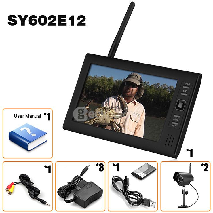 SY602E12 Digital 2.4G 7 Inch Wireless Cameras Audio Video Monitors 4CH DVR Security System With IR Night Vision Cameras - Black