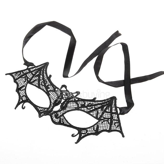 Fashion Elegant Hollow Out Lace Design Halloween Masquerades Party Bat Mask - Black