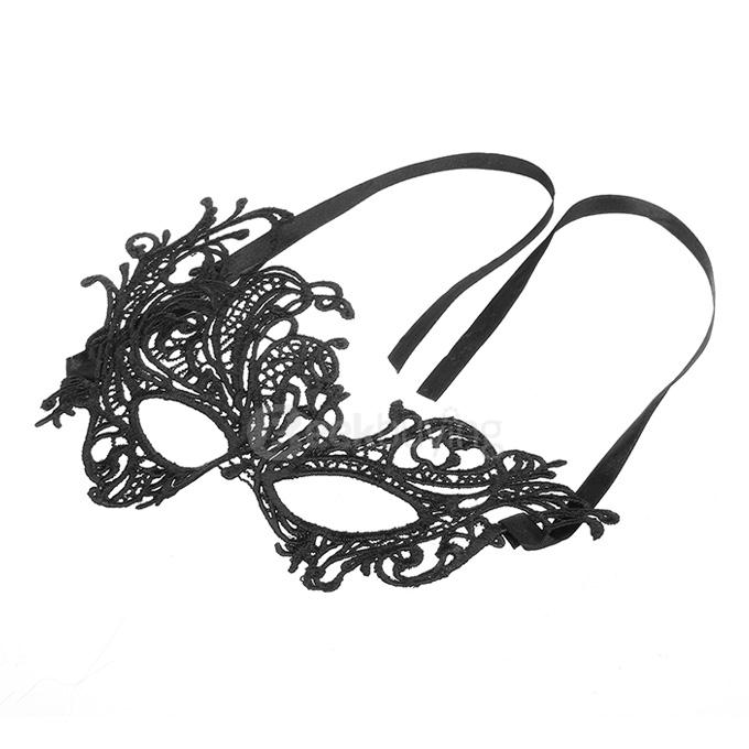Women's Masquerade Party Elegant Lace Phoenix Design Mask Halloween Mask - Black