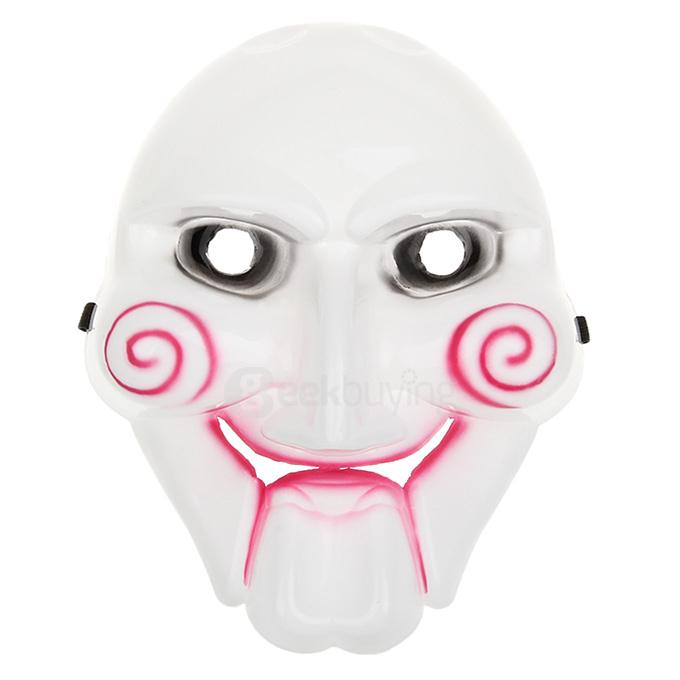 Scary Saw Billy PVC Mask for Halloween Masquerade Parties - White + Black + Red