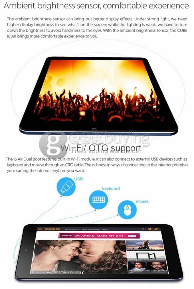 Cube i6 Air Dual OS 2GB/32GB Intel Z3735F Quad Core 1.8GHz Win 8.1 + Android 4.4 Tablet PC 9.7 Inch 2048*1536 Retina OTG Bluetooth Wifi - Black + Blue
