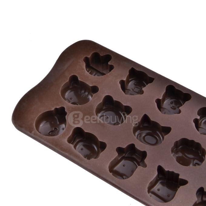 15-Slot Animals Silicone Cake Biscuit Baking Mold Tray Ice Mold Bakeware - Chocolate