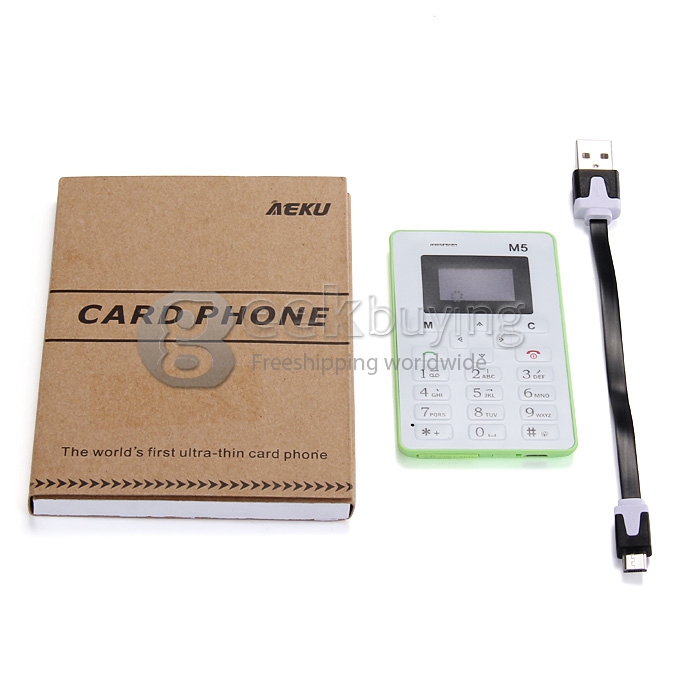 AEKU M5 4.5mm Ultra Thin Slim 1.0 inch MTK Single Core Mini Pocket Card Cell Phones Bluetooth Built-in Battery - Green