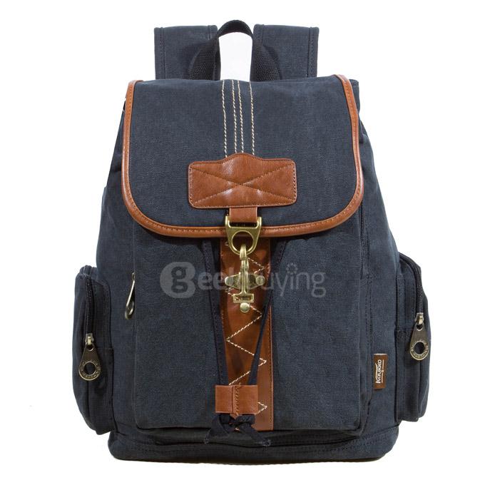 KAUKKO FS244 Fashion Backpack Travel Bag Pure Cotton Canvas Bag With Adjustable Shoulder Strap - Black