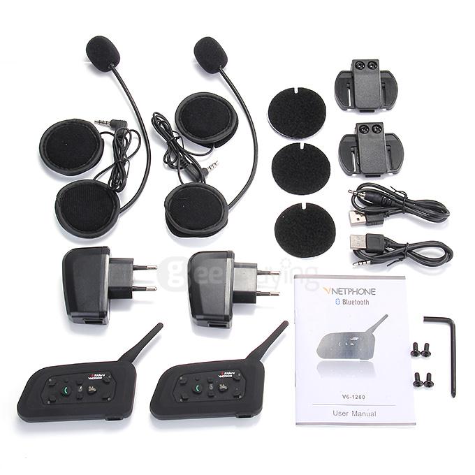 V6-1200 Bluetooth 3.0 Motorcycle Helmet Bluetooth Headeset Interphone BT Wireless Intercom - Black