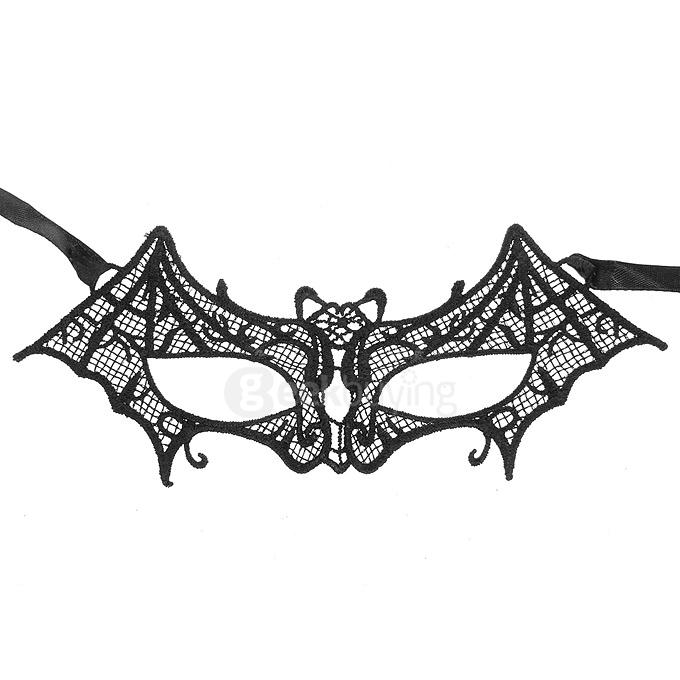 Fashion Elegant Hollow Out Lace Design Halloween Masquerades Party Bat Mask - Black