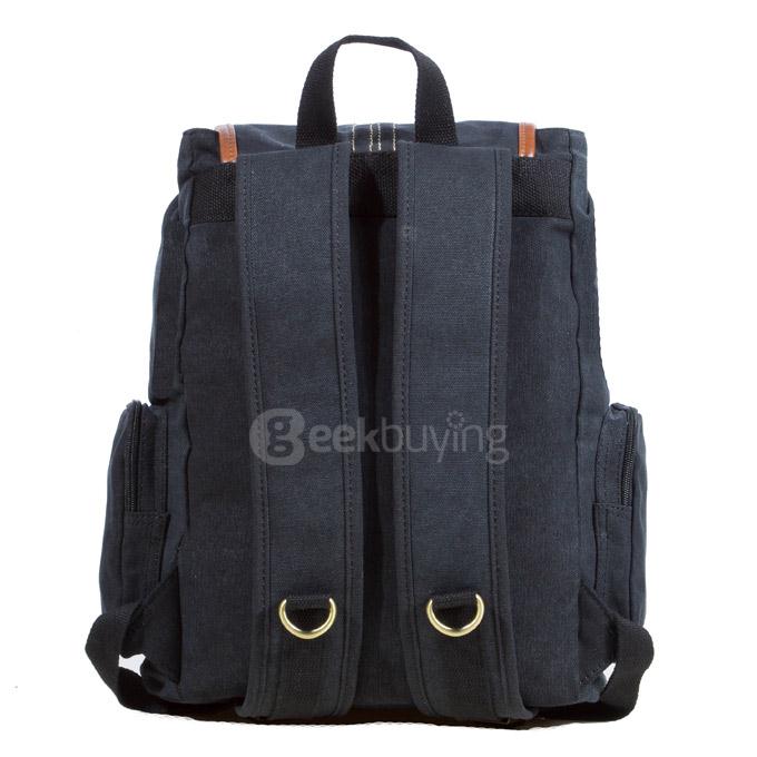 KAUKKO FS244 Fashion Backpack Travel Bag Pure Cotton Canvas Bag With Adjustable Shoulder Strap - Black