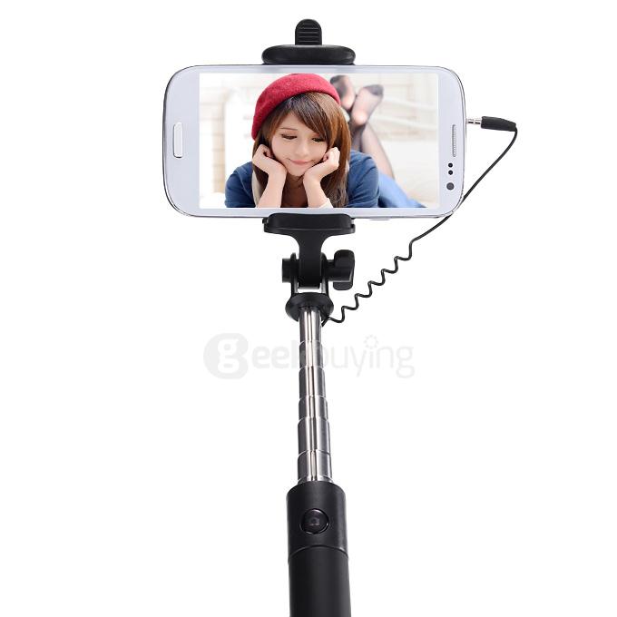 Luxury Wired Self Portrait Selfie Stick Handheld Monopod Extendable Stick For iPhone Samsung HTC Smartphones - Black