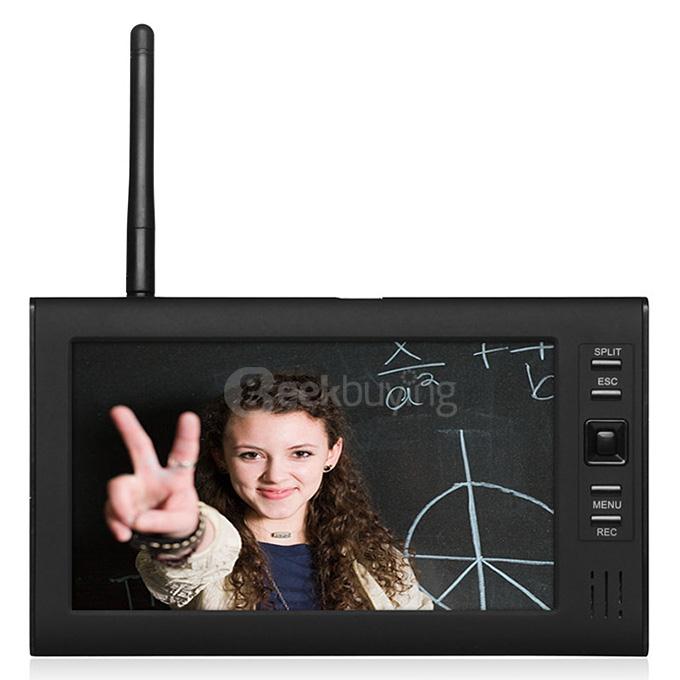 SY602E14 Digital 2.4G 7 Inch Wireless Cameras Audio Video Monitors 4CH DVR Security System With 4 IR Night Light Cameras - Black