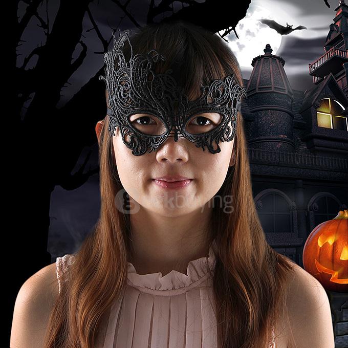Women's Masquerade Party Elegant Lace Phoenix Design Mask Halloween Mask - Black
