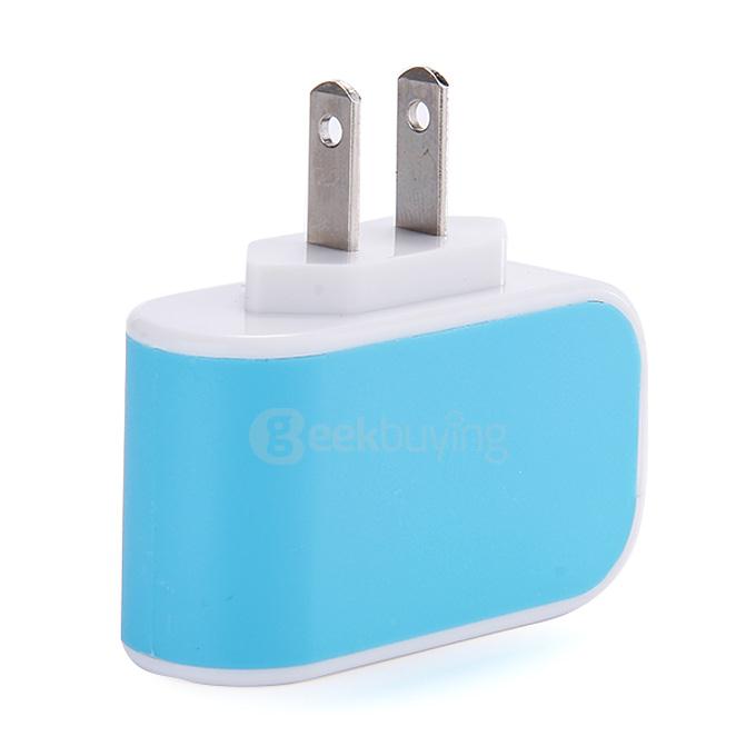 3 Ports USB AC Charger Adapter With LED US Plug - Blue