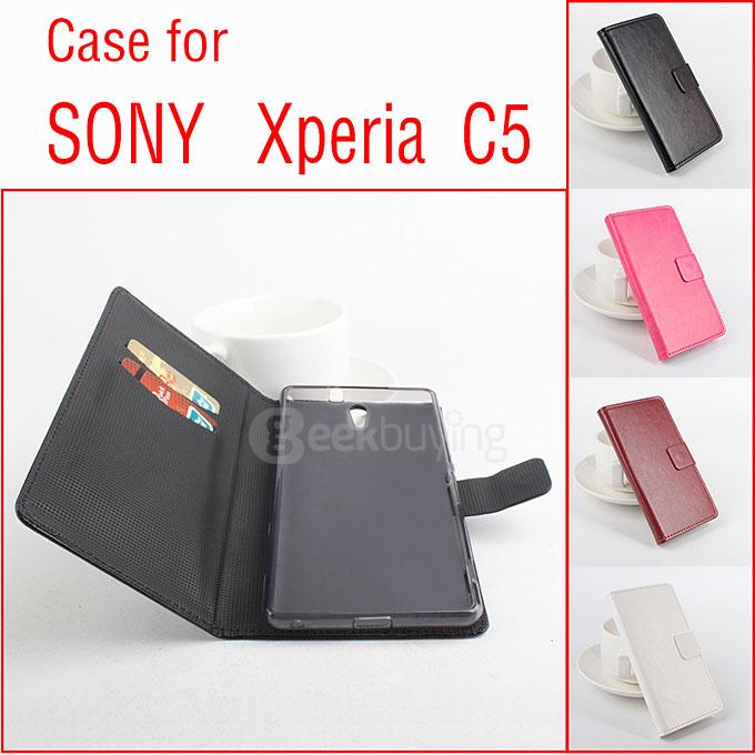 Protective Hard Cover Flip Stand Leather Case for Sony Xperia C5 Smartphone - Black