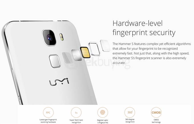 UMI HAMMER S 5.5inch HD 4G FDD-LTE Android 5.1 2GB 16GB Smartphone 64bit MTK6735M Quad Core TOUCH ID Smart Wake - White