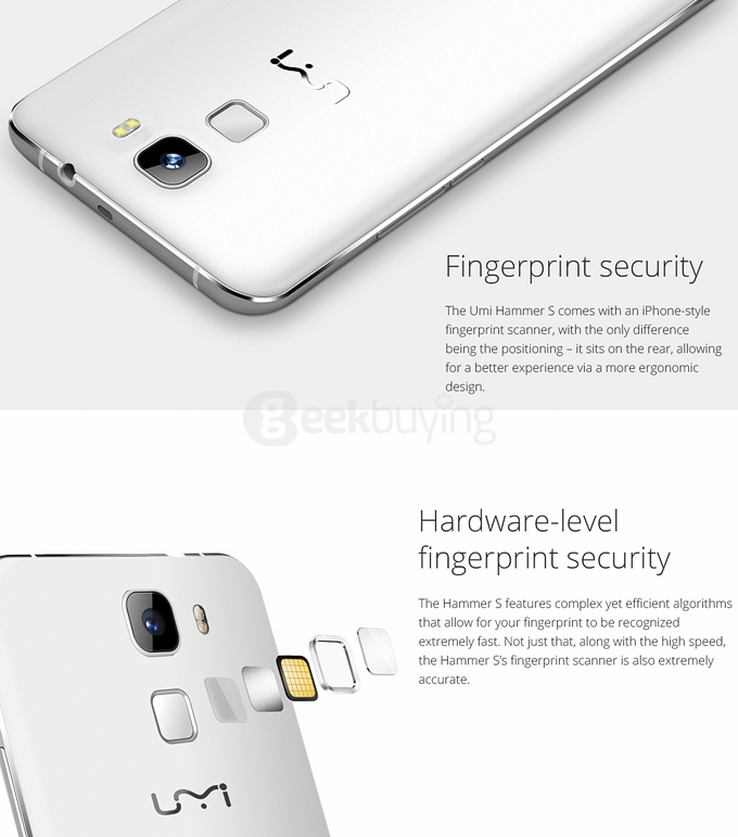 UMI HAMMER S 5.5inch HD 4G FDD-LTE Android 5.1 2GB 16GB Smartphone 64bit MTK6735M Quad Core TOUCH ID Smart Wake - White