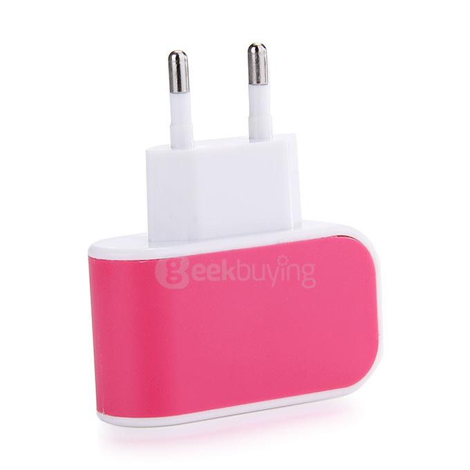 3 Ports USB AC Charger Adapter With LED EU Plug - Rose