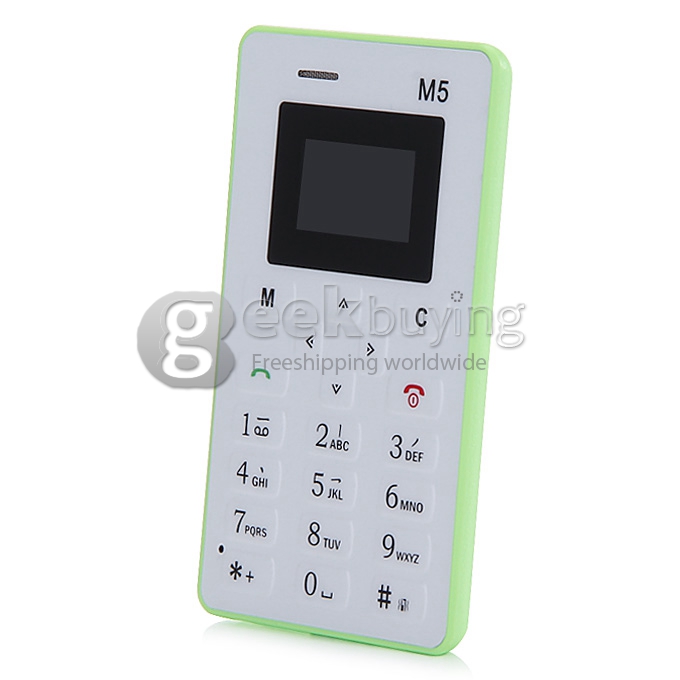 AEKU M5 4.5mm Ultra Thin Slim 1.0 inch MTK Single Core Mini Pocket Card Cell Phones Bluetooth Built-in Battery - Green
