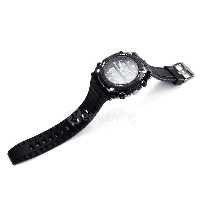 Alike AK1275 Multi-function 50m Waterproof Men Quartz Sports Watch Dual Time Display - Black + Silver